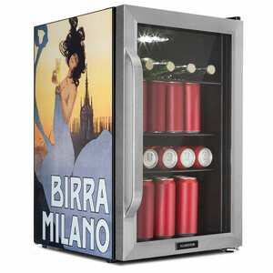 Klarstein Beersafe 70 Birra Milano Edition, lodówka na napoje, chłodziarka, 70 l, 3 półki, panoramiczne szklane drzwi, stal nierdzewna obraz