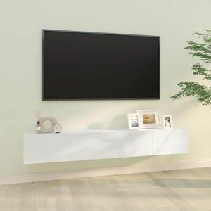 vidaXL Szafki ścienne pod TV, 2 szt, biel, wysoki połysk, 100x30x30 cm obraz