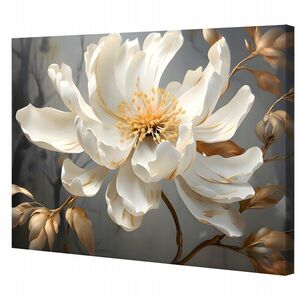 Obraz Na Płótnie Kwiat 3D Magnolia W Ciemności Złote Liście 40x30 cm obraz