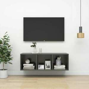 vidaXL Wisząca szafka pod TV, wysoki połysk, szara, 37x37x107 cm obraz