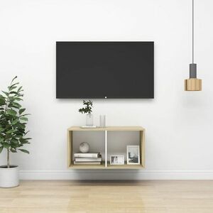 vidaXL Wisząca szafka pod TV, dąb sonoma i biel, 37x37x72 cm obraz