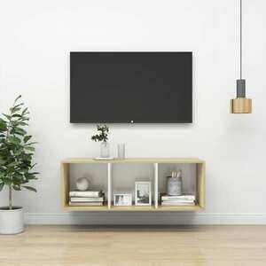 vidaXL Wisząca szafka pod TV, dąb sonoma i biel, 37x37x107 cm obraz