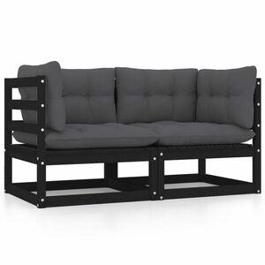 vidaXL 2-osobowa sofa ogrodowa z poduszkami, czarna, drewno sosnowe obraz