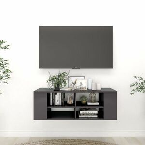 vidaXL Wisząca szafka pod TV, szara, wysoki połysk, 102x35x35 cm obraz