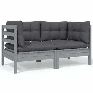 vidaXL 2-osobowa sofa ogrodowa z szarymi poduszkami, drewno sosnowe obraz