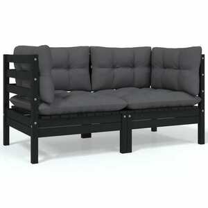 vidaXL 2-osobowa sofa ogrodowa z poduszkami, czarna, drewno sosnowe obraz