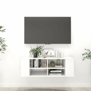 vidaXL Wisząca szafka pod TV, biała, wysoki połysk, 102x35x35 cm obraz