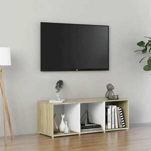 vidaXL Szafka pod TV, biel i dąb sonoma, 107x35x37 cm obraz