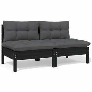 vidaXL 2-osobowa sofa ogrodowa z poduszkami, czarna, drewno sosnowe obraz