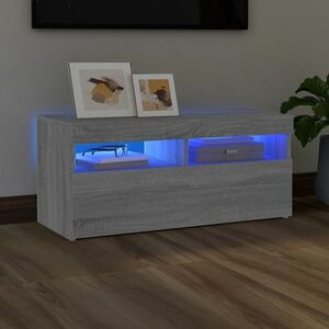 vidaXL Szafka pod TV z oświetleniem LED, szary dąb sonoma, 90x35x40 cm obraz