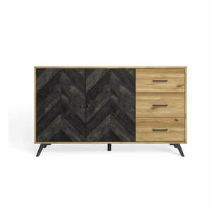 Czarno-naturalna niska komoda w dekorze dębu 136x81 cm Delta – Marckeric obraz