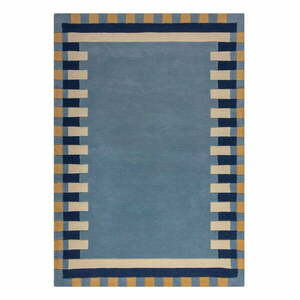 Niebieski wełniany dywan tkany ręcznie 160x230 cm Kai Wool Border – Flair Rugs obraz