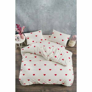 Kremowa pościel dwuosobowa z bawełny renforcé z prześcieradłem 4-częściowa 200x220 cm Mini Hearts – Mila Home obraz