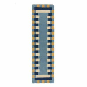 Niebieski wełniany chodnik tkany ręcznie 60x230 cm Kai Wool Border – Flair Rugs obraz