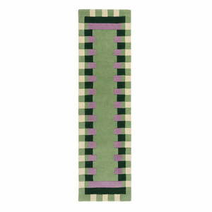 Zielono-fioletowy wełniany chodnik tkany ręcznie 60x230 cm Kai Wool Border – Flair Rugs obraz