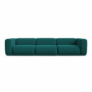 Turkusowa aksamitna sofa 319 cm Ekahi – Makamii obraz