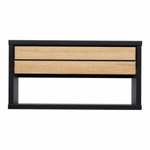 Czarna/w naturalnym kolorze szafka nocna w dekorze dębu wisząca Stripe – Woodman obraz