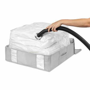 Tekstylny pojemnik do przechowywania ubrań próżniowy/usztywniany 56x56x16, 5 cm Granit – Compactor obraz