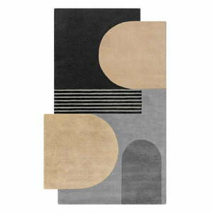 Czarno-szary wełniany dywan tkany ręcznie 200x290 cm Lozenge Monochrome – Flair Rugs obraz