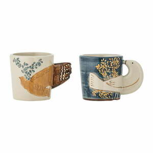 Niebiesko-kremowe kamionkowe filiżanki na espresso zestaw 2 szt. 55 ml Hezha – Bloomingville obraz