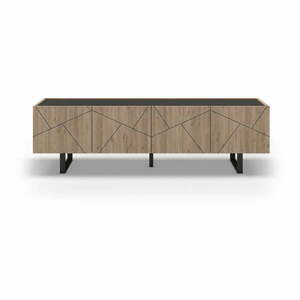 Czarno-naturalna szafka pod TV w dekorze dębu 180x52 cm Milena – Marckeric obraz