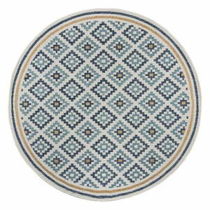 Żółto-niebieski okrągły dywan odpowiedni na zewnątrz ø 160 cm Zia Trellis – Flair Rugs obraz