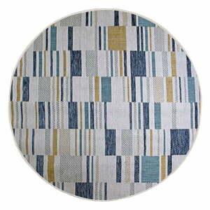 Żółto-niebieski okrągły dywan odpowiedni na zewnątrz ø 160 cm Rosco Geo – Flair Rugs obraz