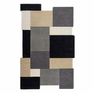 Czarno-szary wełniany dywan tkany ręcznie 200x290 cm Collage Monochrome – Flair Rugs obraz