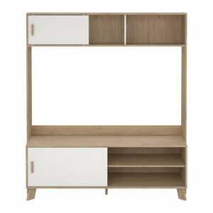 Biało-naturalny zestaw pod TV w dekorze dębu 159x181x48 cm Ikast – Tvilum obraz