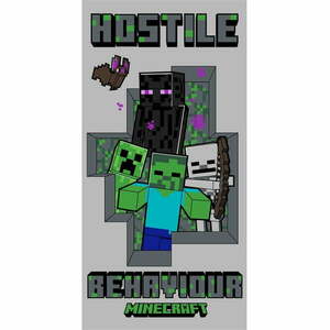 Szary bawełniany ręcznik dziecięcy 70x140 cm Minecraft Hostile Behaviour – Jerry Fabrics obraz
