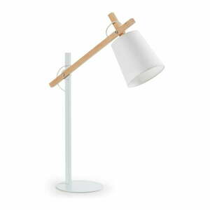 Biała lampa stołowa z litego drewna akacjowego z tekstylnym kloszem (wysokość 65 cm) Kosta – Kave Home obraz