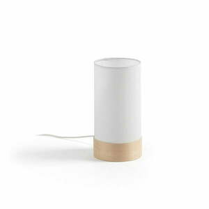 Biało-naturalna lampa stołowa z litego drewna bukowego z tekstylnym kloszem (wysokość 26 cm) Slat – Kave Home obraz