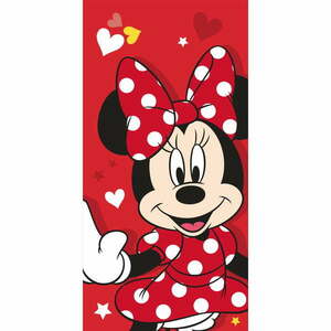 Czerwony bawełniany ręcznik dziecięcy 70x140 cm Minnie "Red heart" – Jerry Fabrics obraz