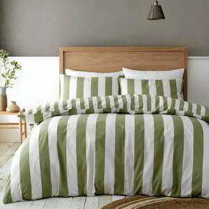 Zielono-kremowa pościel dwuosobowa 200x200 cm Cove Stripe – Catherine Lansfield obraz