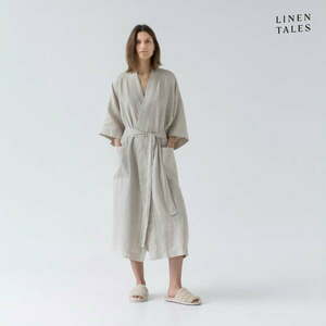 Beżowy lniany szlafrok w rozmiarze L/XL Summer – Linen Tales obraz
