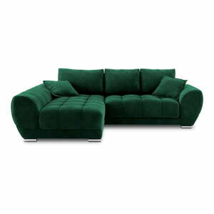 Butelkowozielony rozkładany narożnik z aksamitnym obiciem Windsor & Co Sofas Nuage, lewostronny obraz