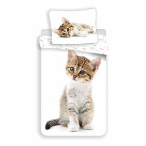 Biała bawełniana pościel dziecięca jednoosobowa 140x200 cm Kitten – Jerry Fabrics obraz