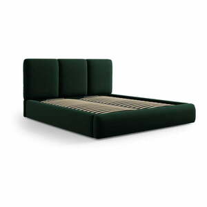 Ciemnozielone aksamitne tapicerowane łóżko dwuosobowe ze schowkiem i stelażem 180x200 cm Brody – Mazzini Beds obraz