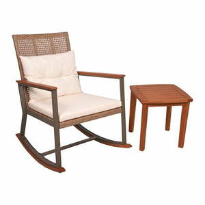 Brązowy drewniany fotel bujany ze stolikiem Sinaloa – Garden Pleasure obraz