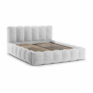 Jasnoszare tapicerowane łóżko dwuosobowe ze schowkiem i stelażem 180x200 cm Lupine – Micadoni Home obraz