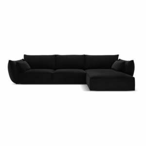 Czarny aksamitny narożnik (prawostronny/z szezlongiem) Vanda – Mazzini Sofas obraz