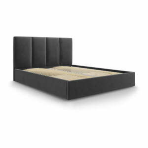 Ciemnoszare tapicerowane łóżko dwuosobowe ze schowkiem ze stelażem 180x200 cm Juniper – Mazzini Beds obraz