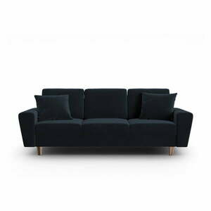 Ciemnoniebieska aksamitna rozkładana sofa ze schowkiem 235 cm Kyoto – Cosmopolitan Design obraz