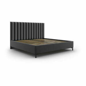 Ciemnoszare tapicerowane łóżko dwuosobowe ze schowkiem i stelażem 160x200 cm Casey – Mazzini Beds obraz