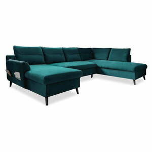 Turkusowa aksamitna rozkładana sofa w kształcie litery "U" Miuform Stylish Stan, prawostronna obraz