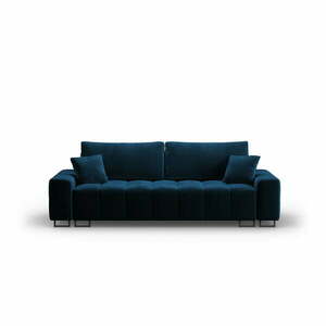 Niebieska aksamitna rozkładana sofa ze schowkiem 250 cm Wicklow – Cosmopolitan Design obraz