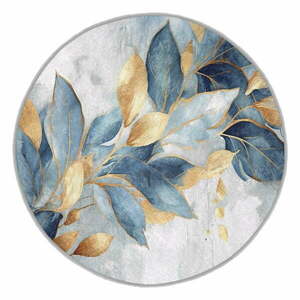 Okrągły dywan w niebiesko-złotym kolorze odpowiedni do prania ø 150 cm Golden Leaves – Mila Home obraz