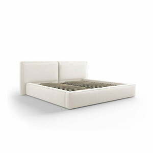 Beżowe tapicerowane łóżko dwuosobowe ze schowkiem i stelażem 160x200 cm Arendal – Cosmopolitan Design obraz