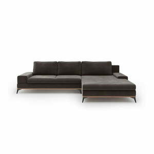 Ciemnobrązowy rozkładany narożnik z aksamitnym obiciem Windsor & Co Sofas Astre, prawostronny obraz