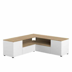 Biała szafka pod TV w dekorze dębu 130x46 cm Angle – TemaHome obraz